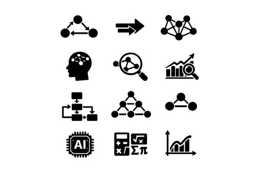 Directional network workflow simple symbol icons image generation icon inference vector grid
