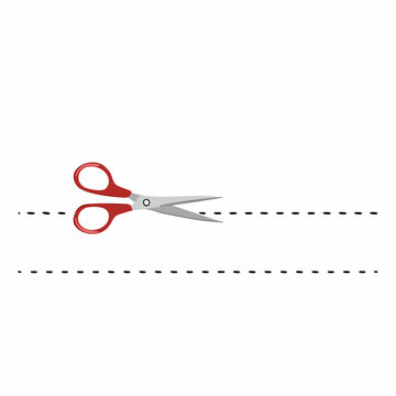 Ic&ocirc;ne de ciseaux coupant une ligne pointill&eacute;e en style simple