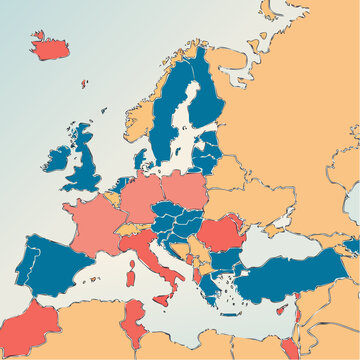 Carte de l&rsquo;Europe color&eacute;e par r&eacute;gions avec fronti&egrave;res d&eacute;taill&eacute;es
