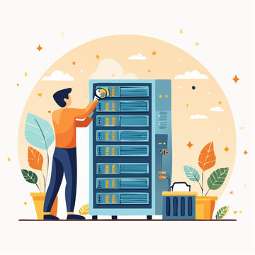 Technicien de datacenter inspectant un serveur