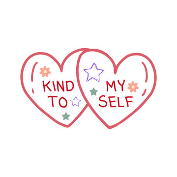 Self Love Affirmation Illustration with Interlocking Hearts and Kind To Myself