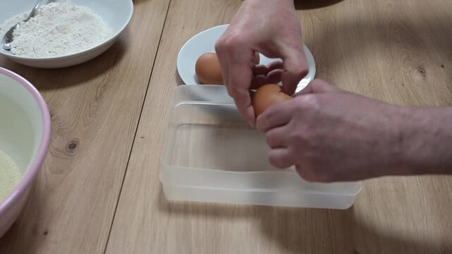 Three eggs opend for cooking
