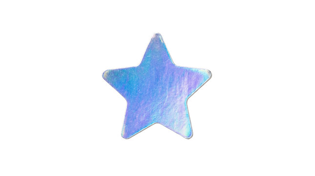 Holographic star sticker with iridescent foil texture isolated on white background 
