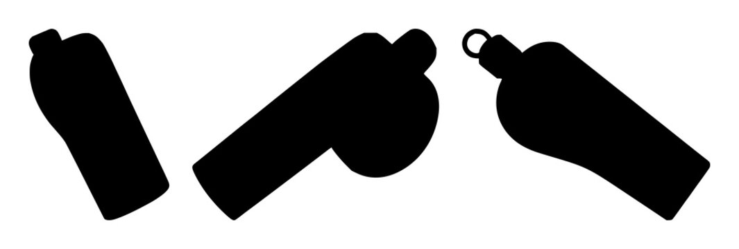 Whistle set with black silhouette on white background featuring musical instrument, single line, silhouette design with vector illustration and minimalism