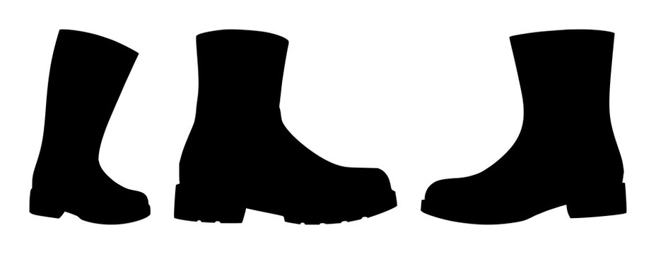 Boot set with single black silhouette on white background design featuring footwear, line art, silhouette with black color and white background