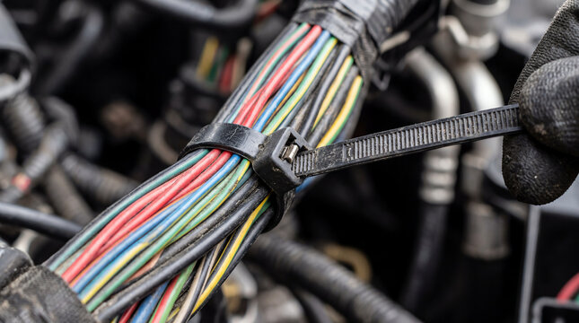 Zip Tie Ratchet Teeth Engaging as Bundle Pulls Tight