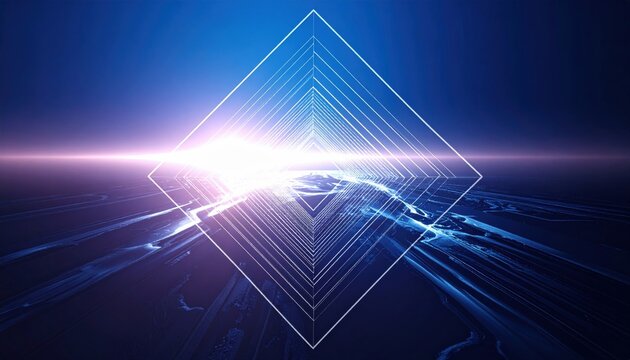 Expansive geometric pathway of pulsating light and energy creating a digital tunnel effect