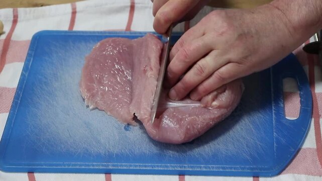Preparing turkey meat for cooking topview