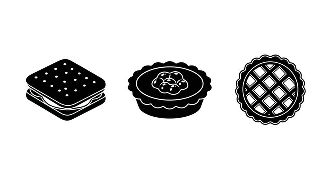 Silhouette icons of sweet desserts: sandwich cupcake and pie design
