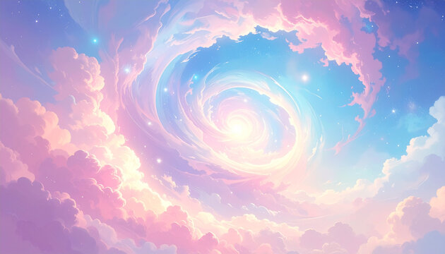 Abstract spiral nebula in pastel sky