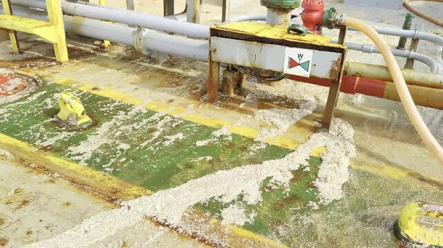 remaining after discharging residues of wheat cargo. seafarers discharge it to ocean and use sea water from fire system