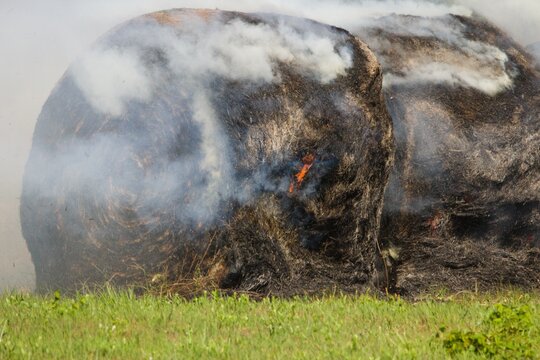 Hay bale fire