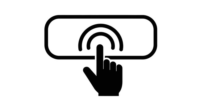 Minimalist click icon with finger touching button in black