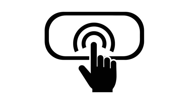 Simple click icon with hand tapping touchscreen button in minimalist