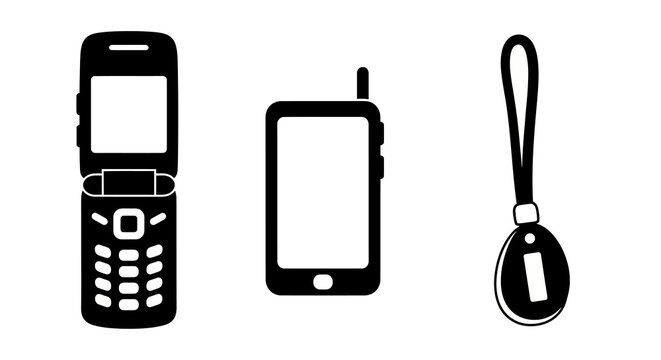 Evolution of mobile phones: silhouette of retro and modern cellular