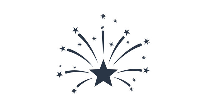 Black star with exploding sparkles fireworks.
