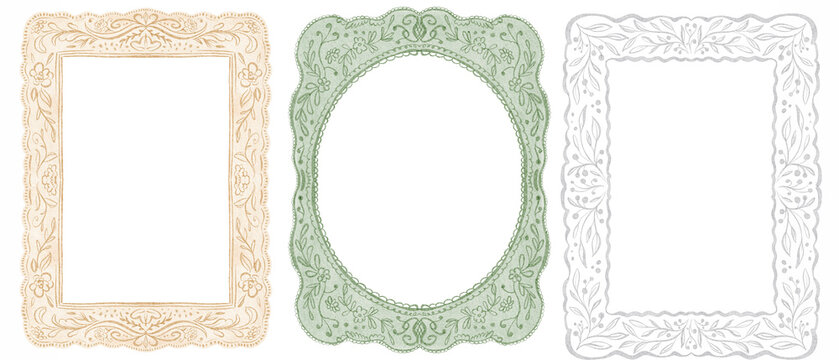 Ornate rectangle frame watercolor hand painted illustration with vintage design. This intricate frame features delicate borders and elegant details. For wedding invitations and luxury stationery.