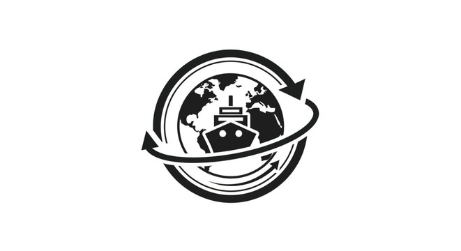 Black and white globe logo.