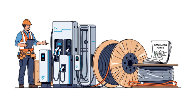 Electric vehicle charging station installation process with engineer