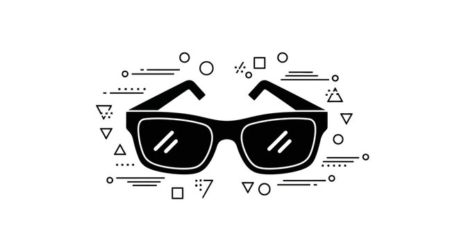 Black Glasses with Geometric Shapes Around.