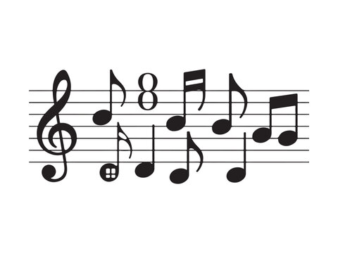 Black and White Musical Notes and Symbols on Staff