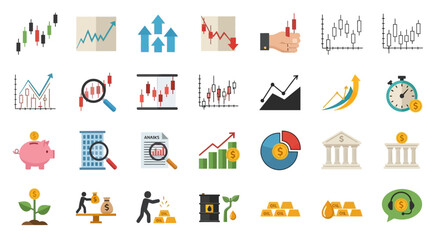 Financial Market Performance Analysis with Growth and Decline Icons on a Grid © PixelSingleStudio