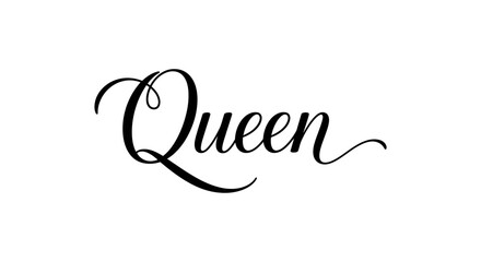Elegant script typography of the word 'Queen' with flowing calligraphic details, perfect for regal and sophisticated design projects © PixelSingleStudio