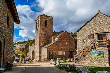 Naklejka premium The Main Facade of the Church of San Martin de Tella in Tella, Huesca, Aragon, Spain.