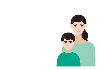 Obraz premium 悩む母親と泣いている男の子のべクターイラスト素材