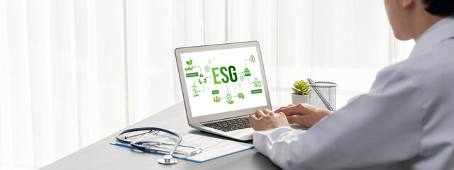 Naklejka premium ESG environmental social governance policy for brisk business to set a standard to achieve high ESG score