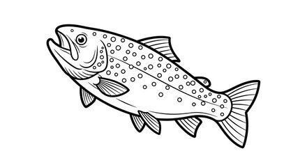 Fototapeta premium Trout fish, spotted trout, vector illustration, black and white, line art