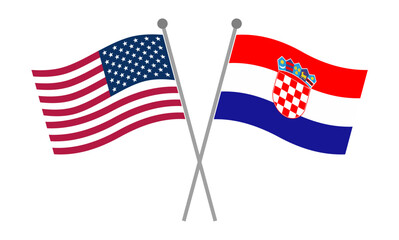Fototapeta premium United States and Croatia crossed national flags on flagpoles representing diplomatic relations, international partnership and geopolitical cooperation vector illustration