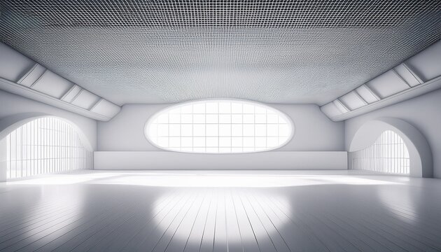 white room wonder bright empty space with grid ceiling perfect for mockups backgrounds minimalist design