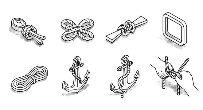 Nautical knot guide: classic rope techniques illustrated in isometric style