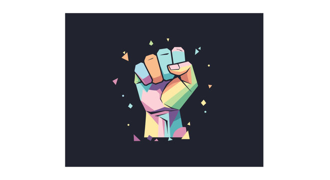 Colorful geometric fist on dark background
