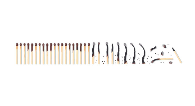 Progression of matches burning and extinguishing in a minimalist sequence