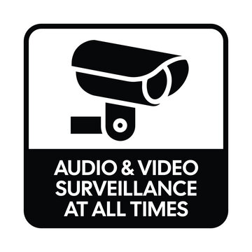 Audio and Video Surveillance Sign Black and White CCTV Camera Warning Sign Security Monitoring Notice Minimal Safety Sign for Property Protection