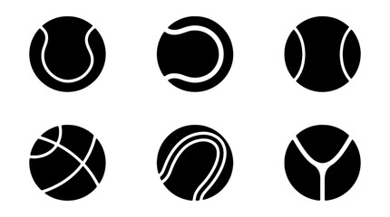 Obraz premium Tennis ball icons, black and white, sports symbols, vector graphics