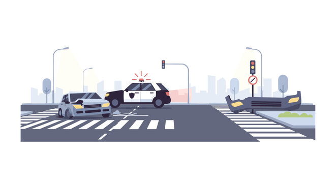 Urban traffic incident with police car in flat design