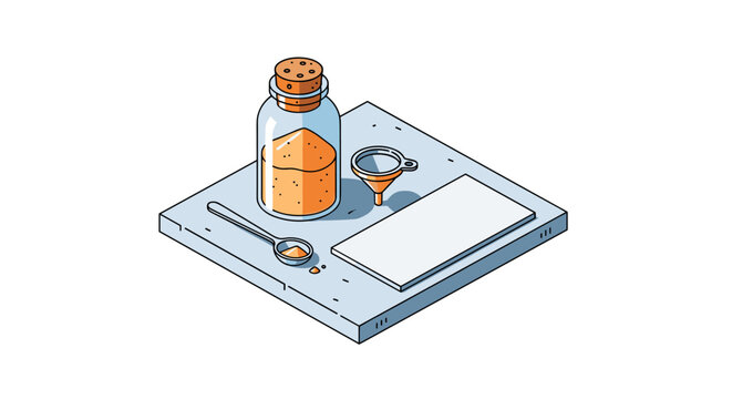Isometric kitchen spice setup with jar and sifter on wooden surface