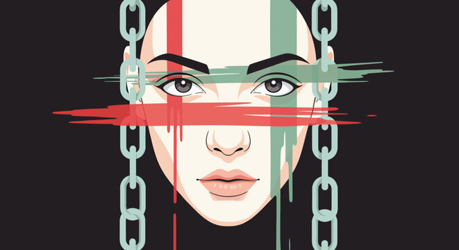 Abstract portrait with chains and bold brush strokes in contemporary style