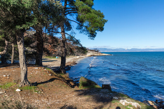 Landscape of coastline of Thassos island, Greece