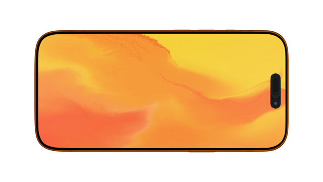 Sleek Modern Cellphone with Bright Abstract Orange Wallpaper Isolated on Transparent Background
