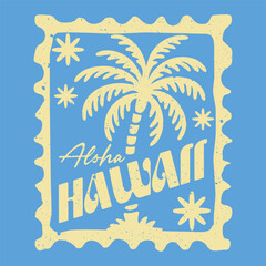 Obraz premium Vintage Aloha Hawaii T-shirt Design with Retro Palm Tree and Tropical Summer Vibes, Distressed Stipple Dotted Texture Aesthetic, Travel Souvenir Graphic for Apparel and Posters