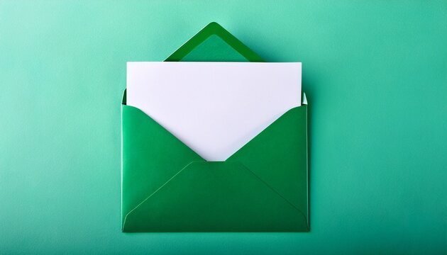 opened green envelope with blank white card or paper insert