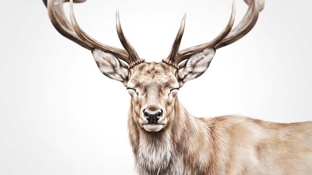 Deer stag with large antlers on white background