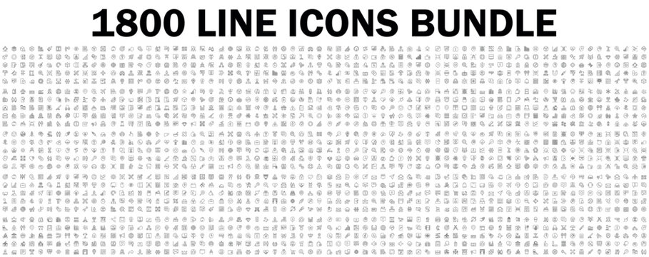 Mega set of vector thin line icons. Editable stroke. Contains such icon collection as social media, business, teamwork, commerce, security, office workspace, customer service. Linear pictogram pack.