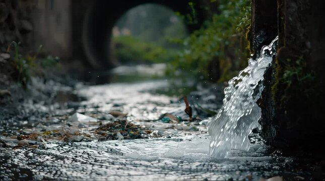 Tranquil Stream Flowing Through Forest with Natural Tunnel Background