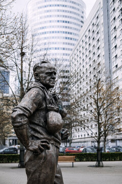 The bronze statue depicts Feliks Papa Stamm, a legendary Polish boxer and boxing coach. Warsaw, Poland, 20 March 2026.
