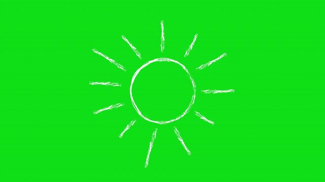 Sun symbol hand-drawn scribble animation. Pen marker doodle style. Sketched motion element. Loop. Green screen, chromakey
